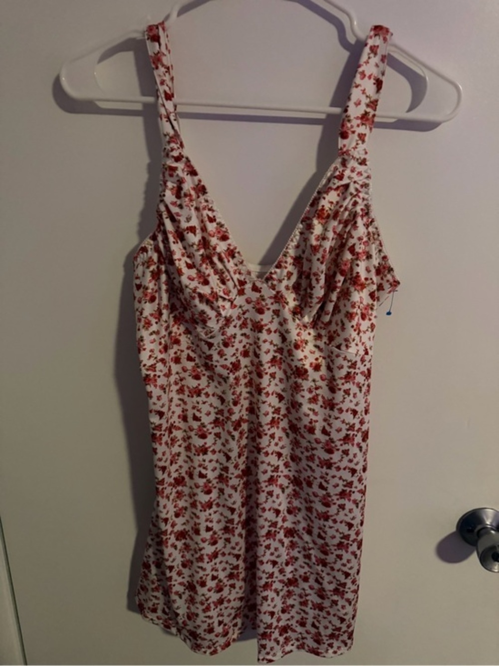 White Slip Dress with Red Floral Print